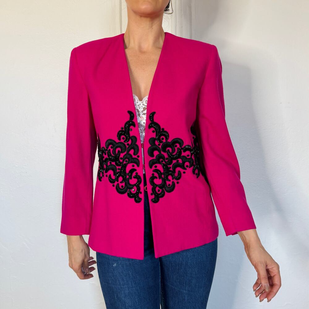90s‎ Lillie Rubin Pink Blazer with Black embellishment Size M